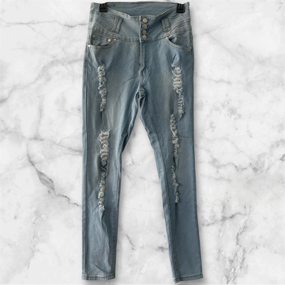 High Rise Distressed Denim Jeans